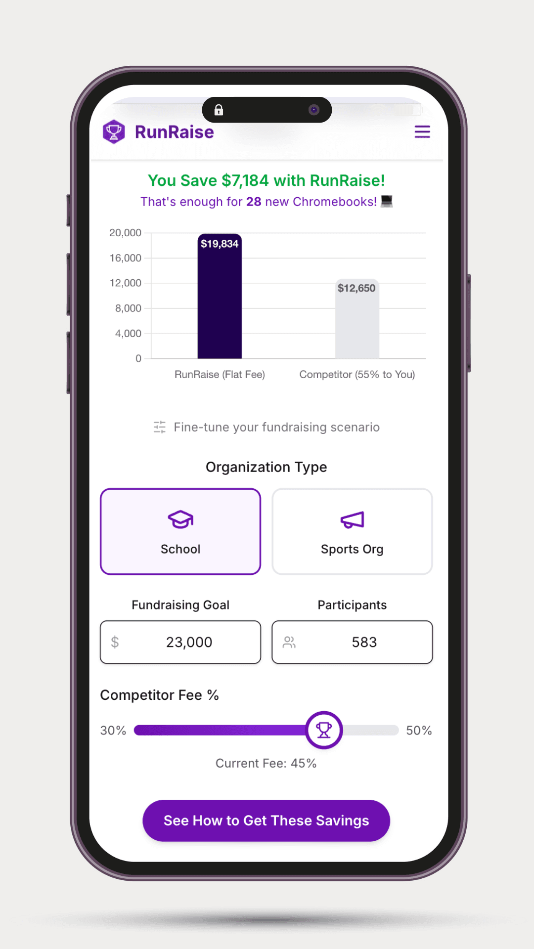 RunRaise Fundraiser Savings Calculator Preview